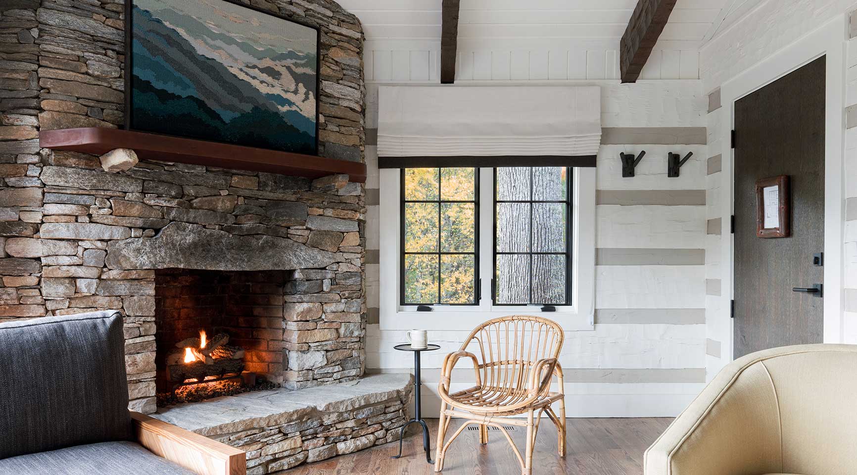 woody cabin fireplace